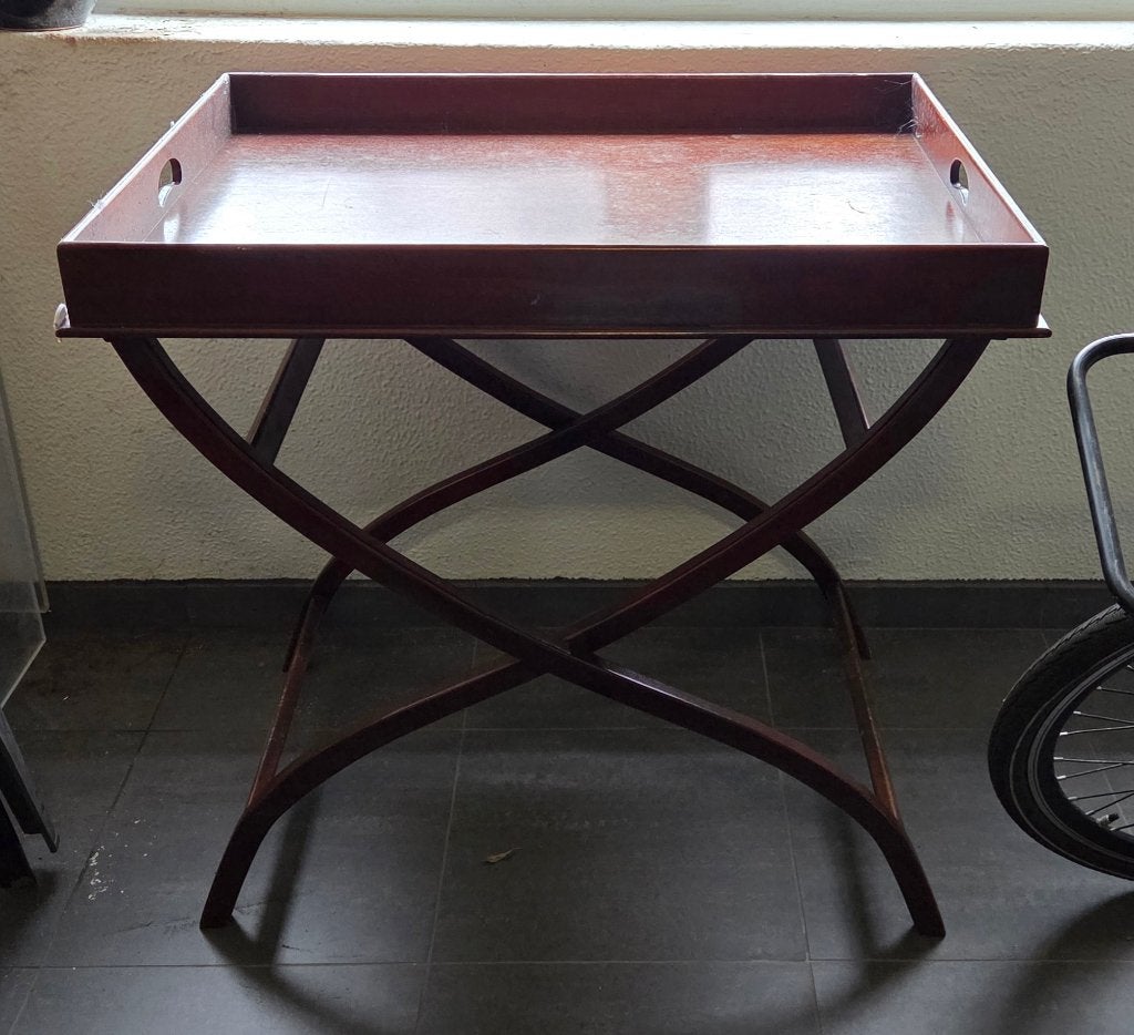 Vintage bijzettafel, inklapbaar onderstel, L 82- Br 62, H 80, Ophalen