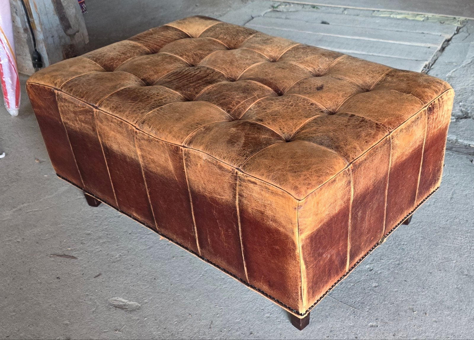 Leren Poef / Hocker - Original Joris Sheepleather, 100 tot 125 cm, Leer, Zo goed als nieuw, 75 tot 100 cm