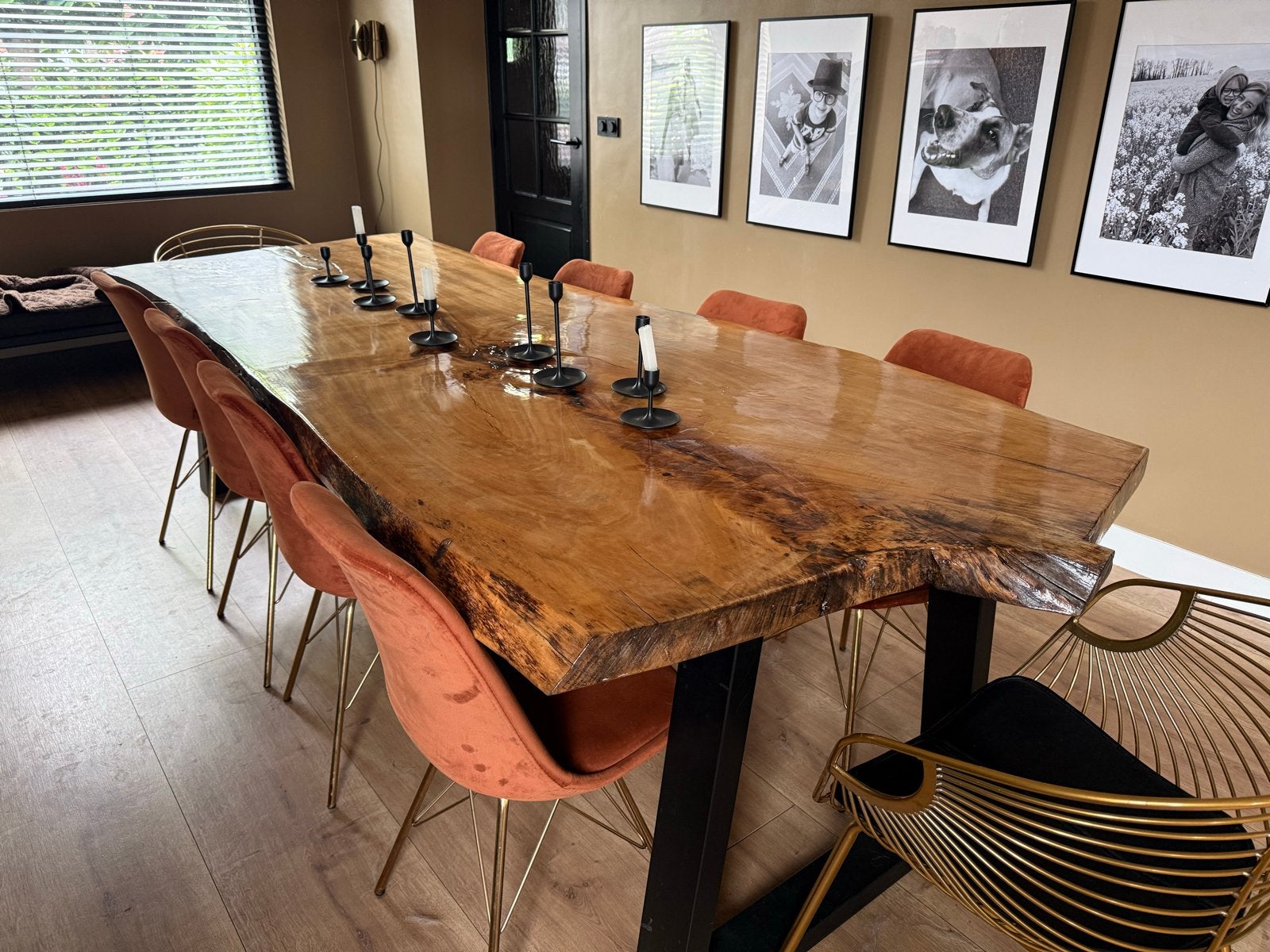 Unieke massief houten boomstamtafel - bijna 3 meter, Ophalen, Gebruikt, 100 tot 150 cm, 200 cm of meer
