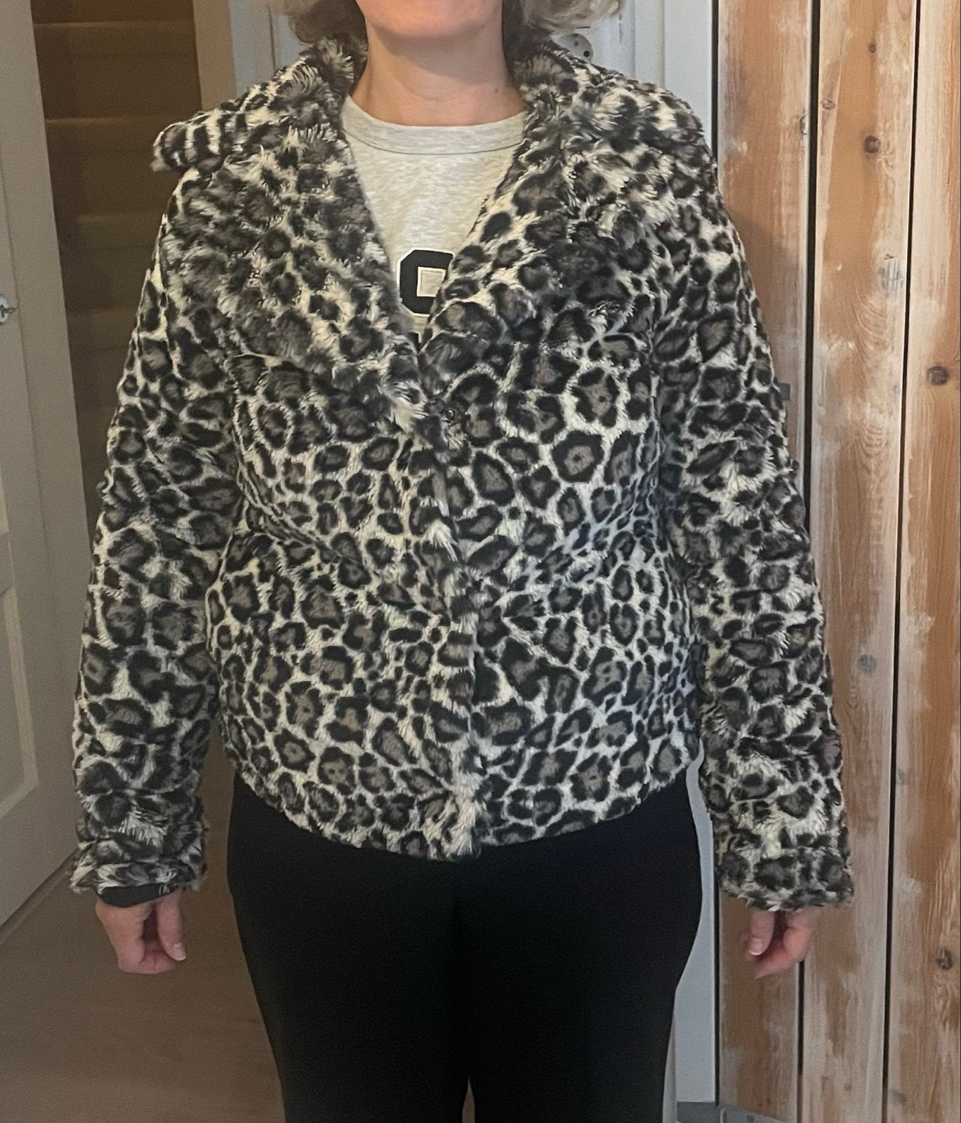Leopard print faux fur jasje maat S, Ophalen of Verzenden, Zo goed als nieuw, Maat 36 (S), Grijs