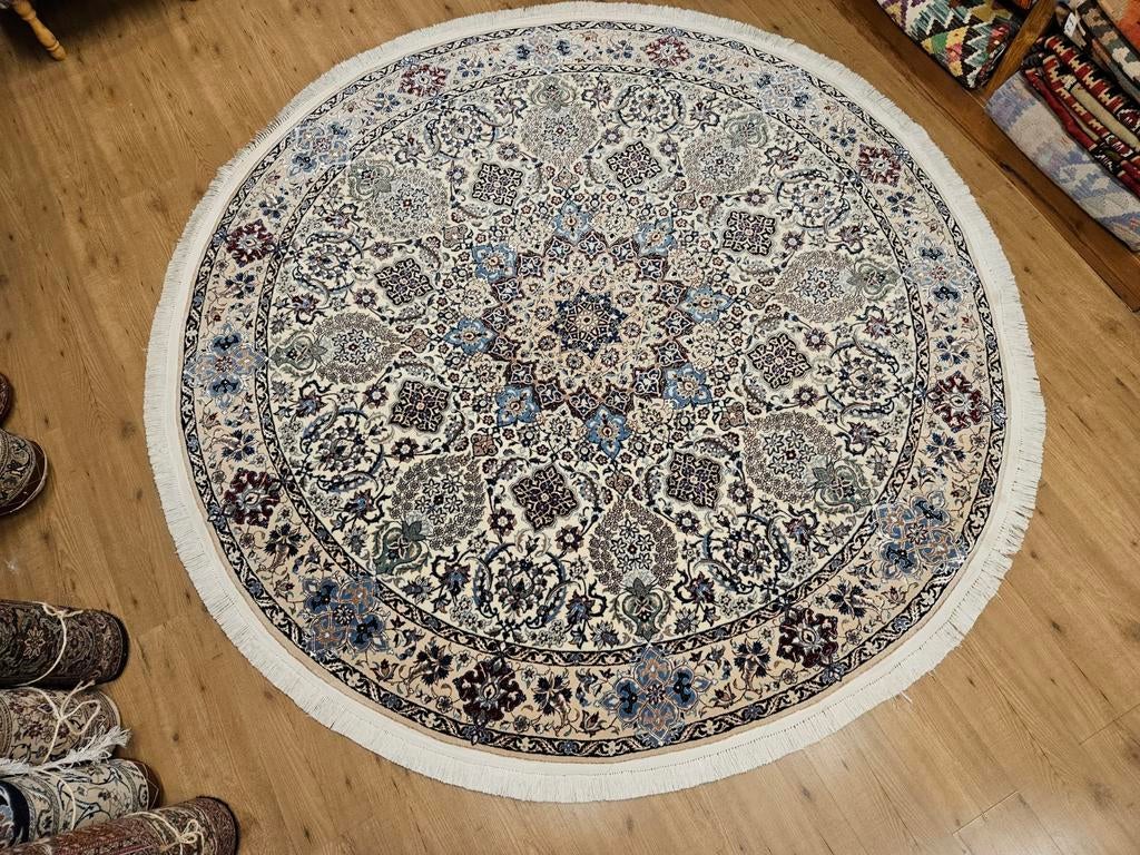 Vintage handgeknoopt perzisch tapijt nain rond 260, Huis en Inrichting, Stoffering | Tapijten en Kleden, Info@SlatsAntiek.nl, Perzisch