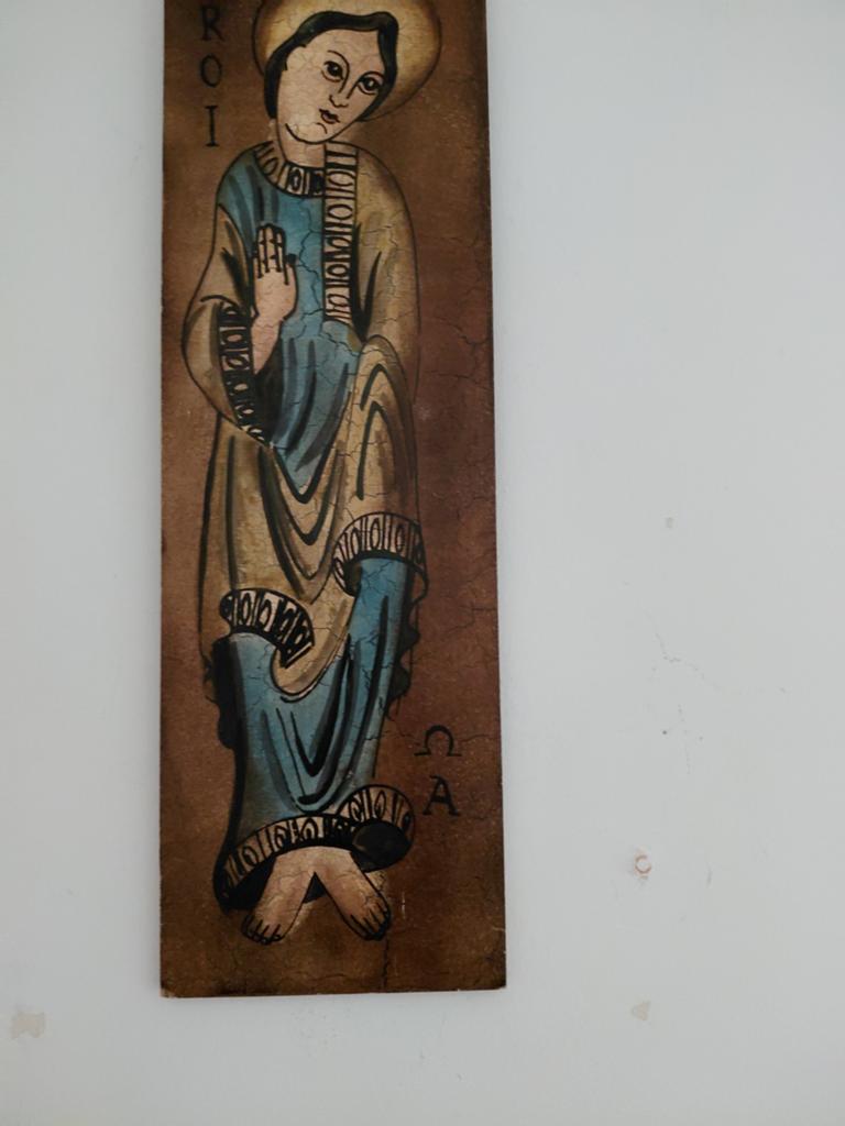 Antieke icoon van heilige figuur, Antiek en Kunst, Antiek | Religie, Ophalen of Verzenden