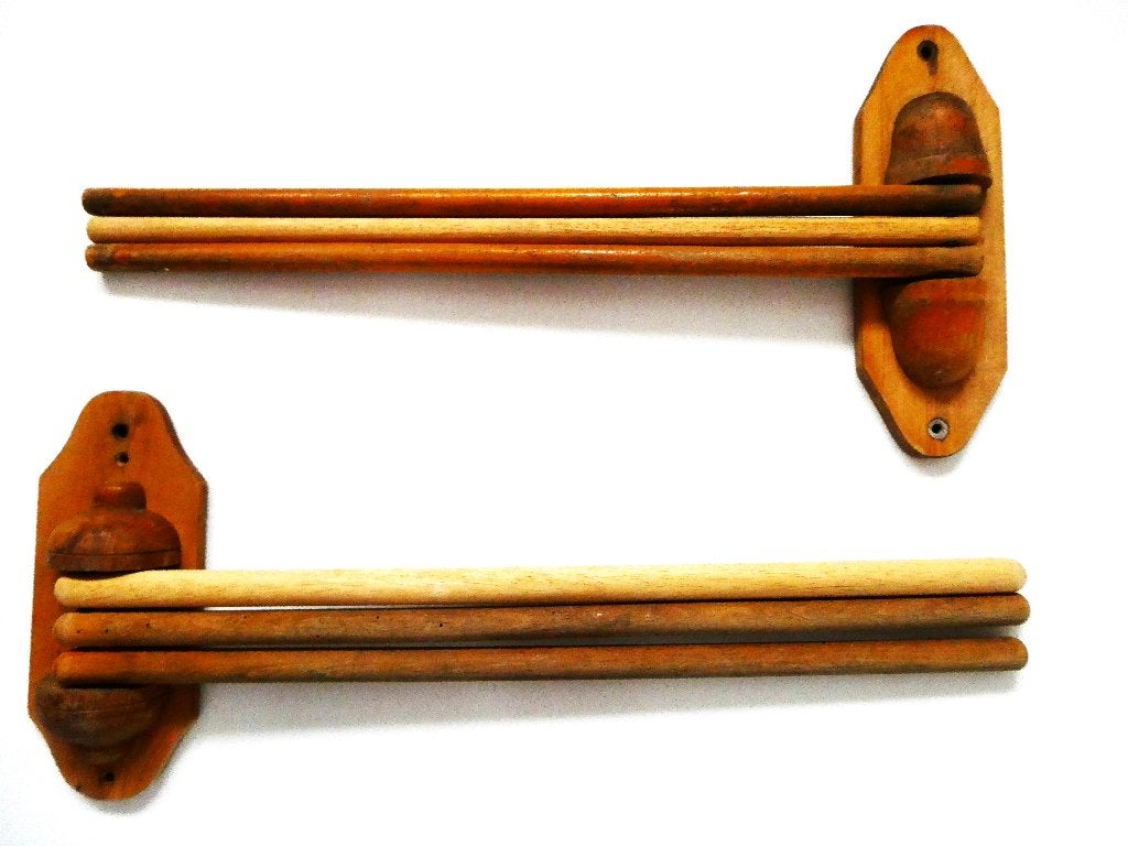 Twee vintage houten handdoekenrekken handdoekrek, Ophalen of Verzenden