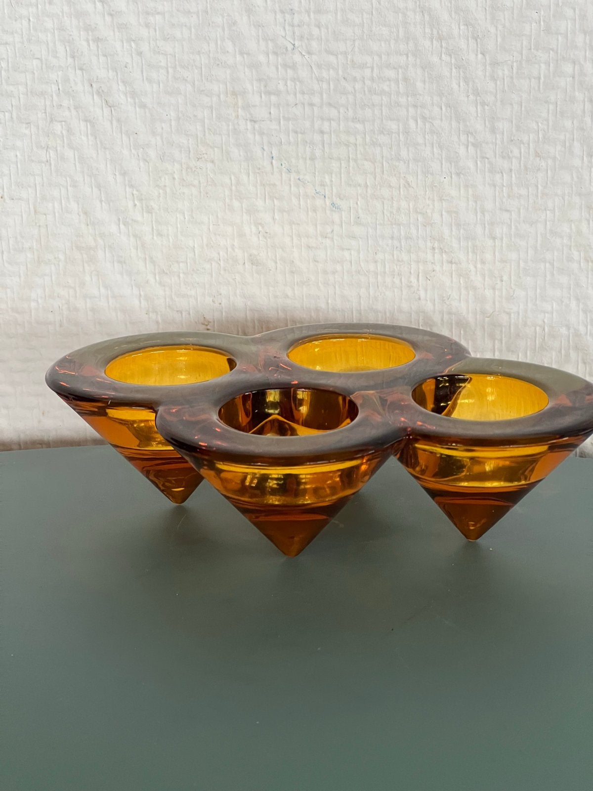 Vintage Glazen Theelichthouder - Amberkleurig, Ophalen of Verzenden, Glas