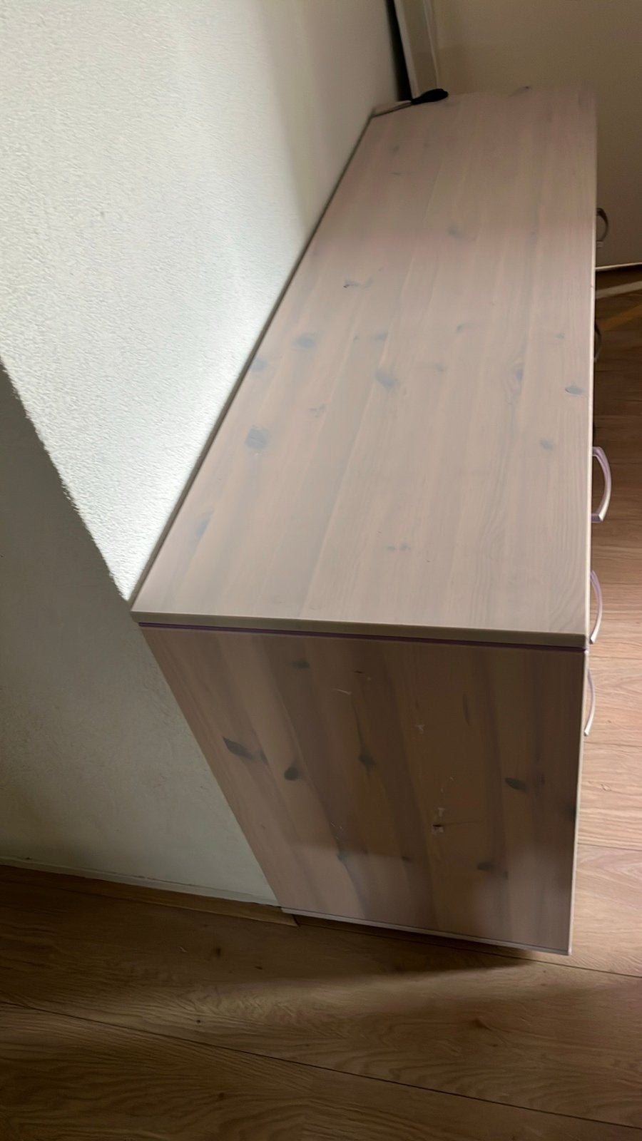 Commode met 6 laden - Lavendel en Houtlook, Ophalen, Gebruikt, 100 tot 150 cm, 5 laden of meer