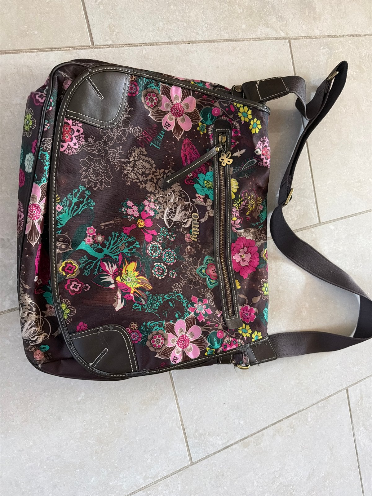 Oilily schoudertas met bloemenprint, Ophalen of Verzenden, Gebruikt, Bruin, Oilily