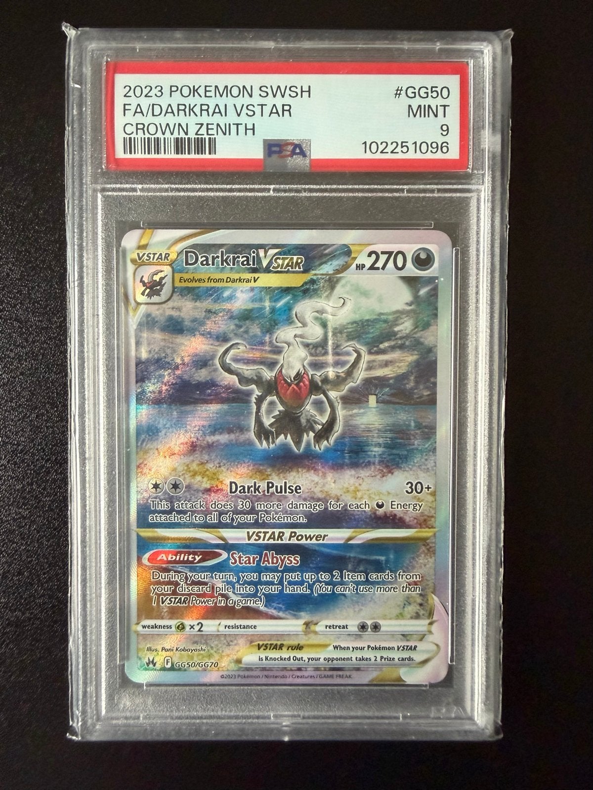 Darkrai VSTAR GG50/GG70 PSA 9 MINT Pokémon Crown Zenith, Ophalen of Verzenden, Zo goed als nieuw, Losse kaart