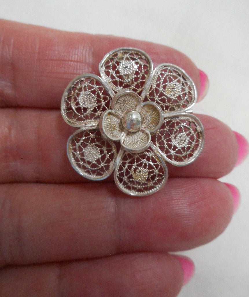 Zilveren vintage broche / hanger bloem nr.1420, Verzenden, Minder dan 4 cm, Zo goed als nieuw, Zilver