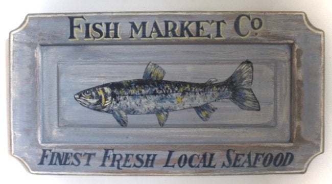 Handgeschilderd Fish Market bord/vis winkel/reclame/seafood, Ophalen of Verzenden, Zo goed als nieuw, B6, Schilderij