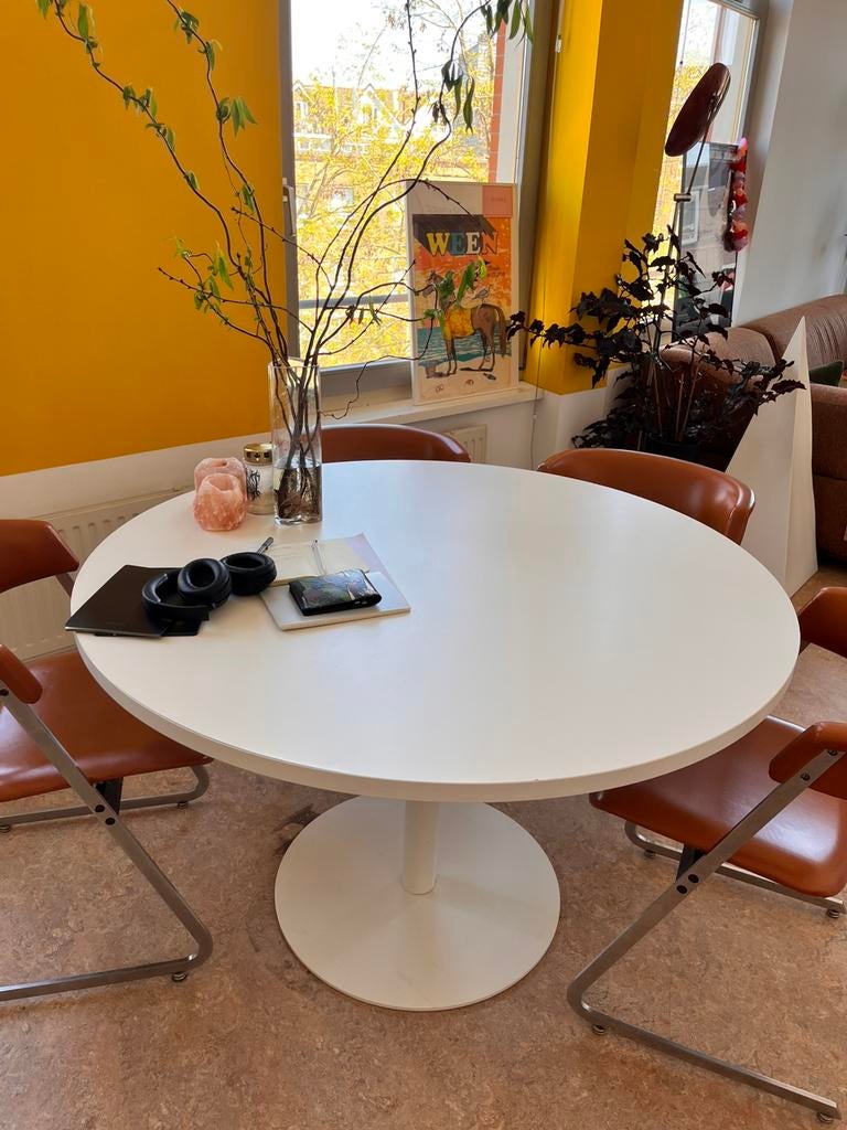 Witte ronde eettafel 120 cm, Ophalen, Rond, Zo goed als nieuw, Vier personen