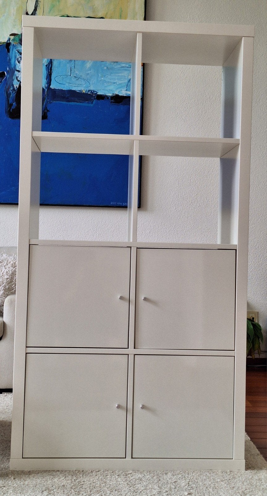 KALLAX Ikea kast wit 8 vakken met 4 x deurinzet hoogglans, Ophalen, 50 tot 100 cm, Zo goed als nieuw, Minder dan 100 cm