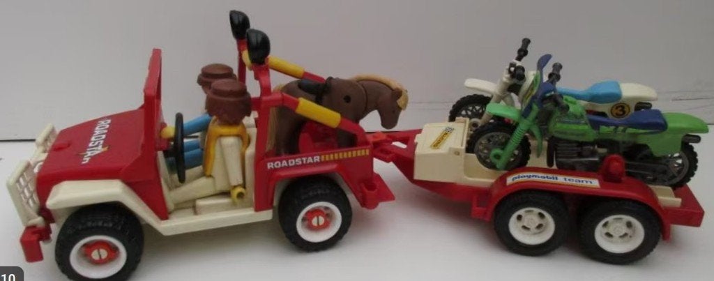 vintage playmobil - Jeep met aanhanger en 2 motoren, Ophalen of Verzenden, Gebruikt, Los playmobil