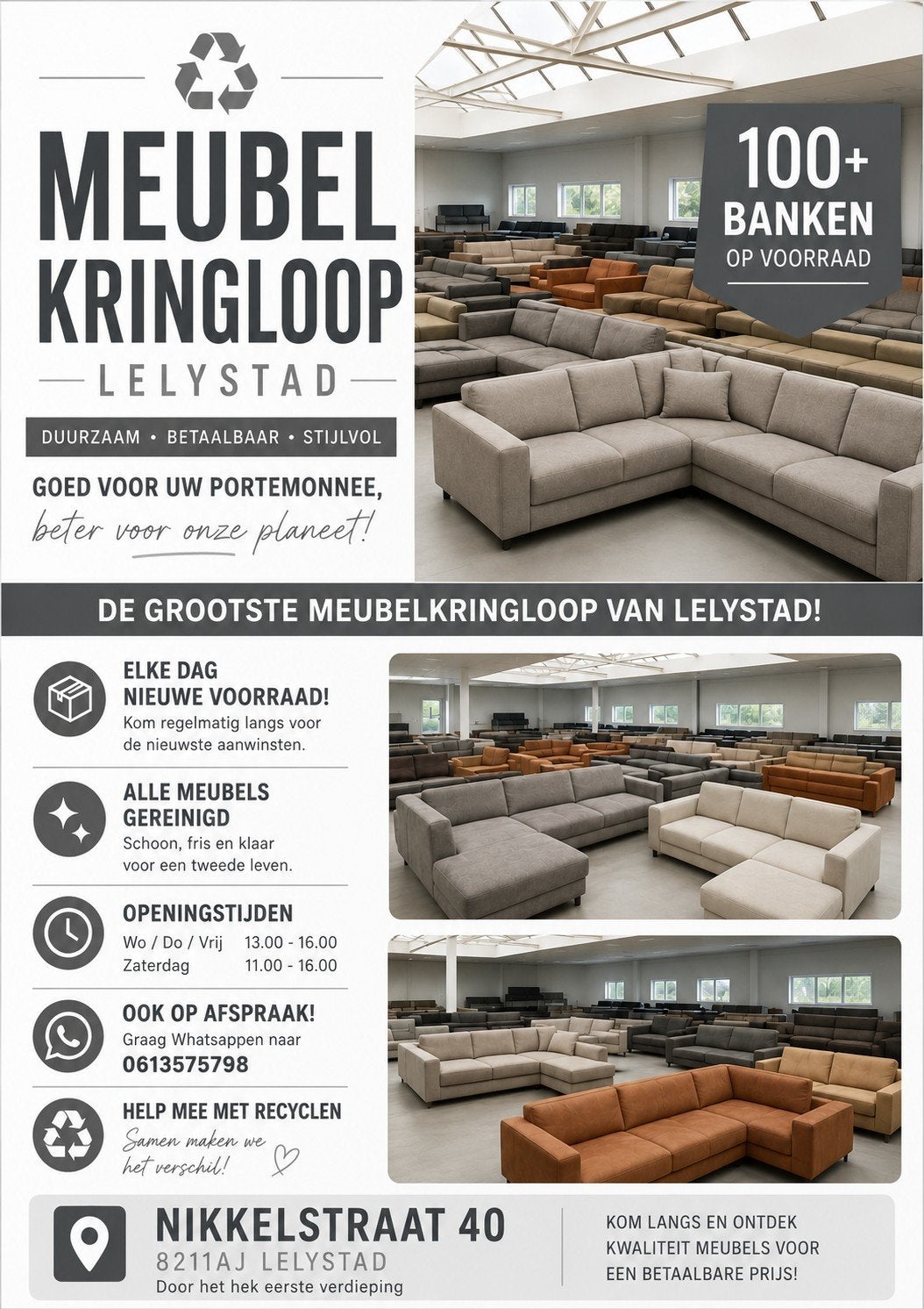 Meubel sale kringloop Lelystad - gereinigd -, Minder dan 50 cm, Ophalen of Verzenden, Zo goed als nieuw, .