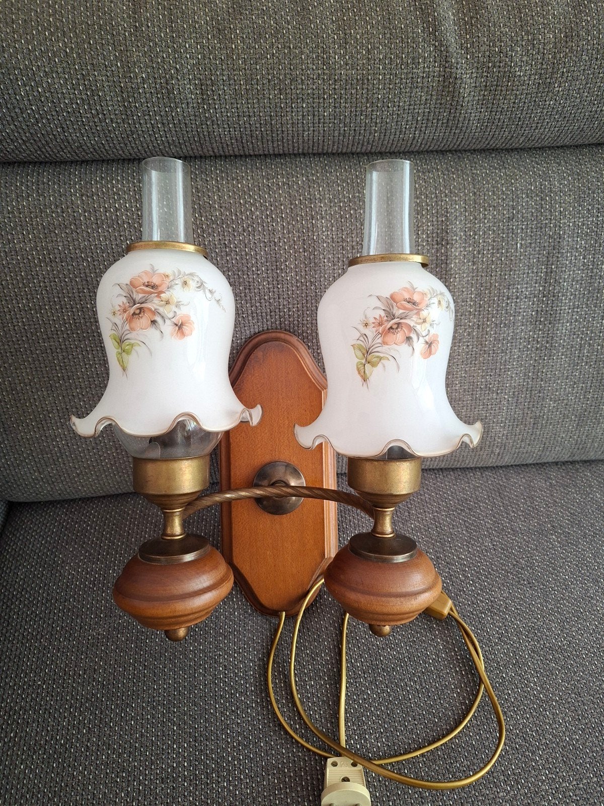 Vintage '70 dubbele wandlamp (oliemodel), Ophalen, Zo goed als nieuw