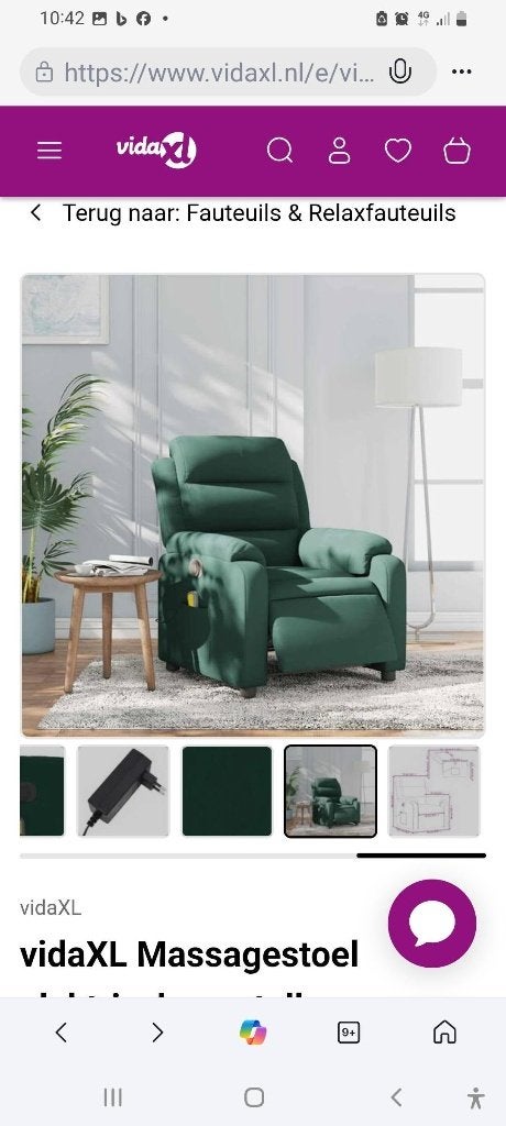 Luxe Relaxstoel met Massage groen fluweel, Ophalen, Nieuw, Stof, 50 tot 75 cm