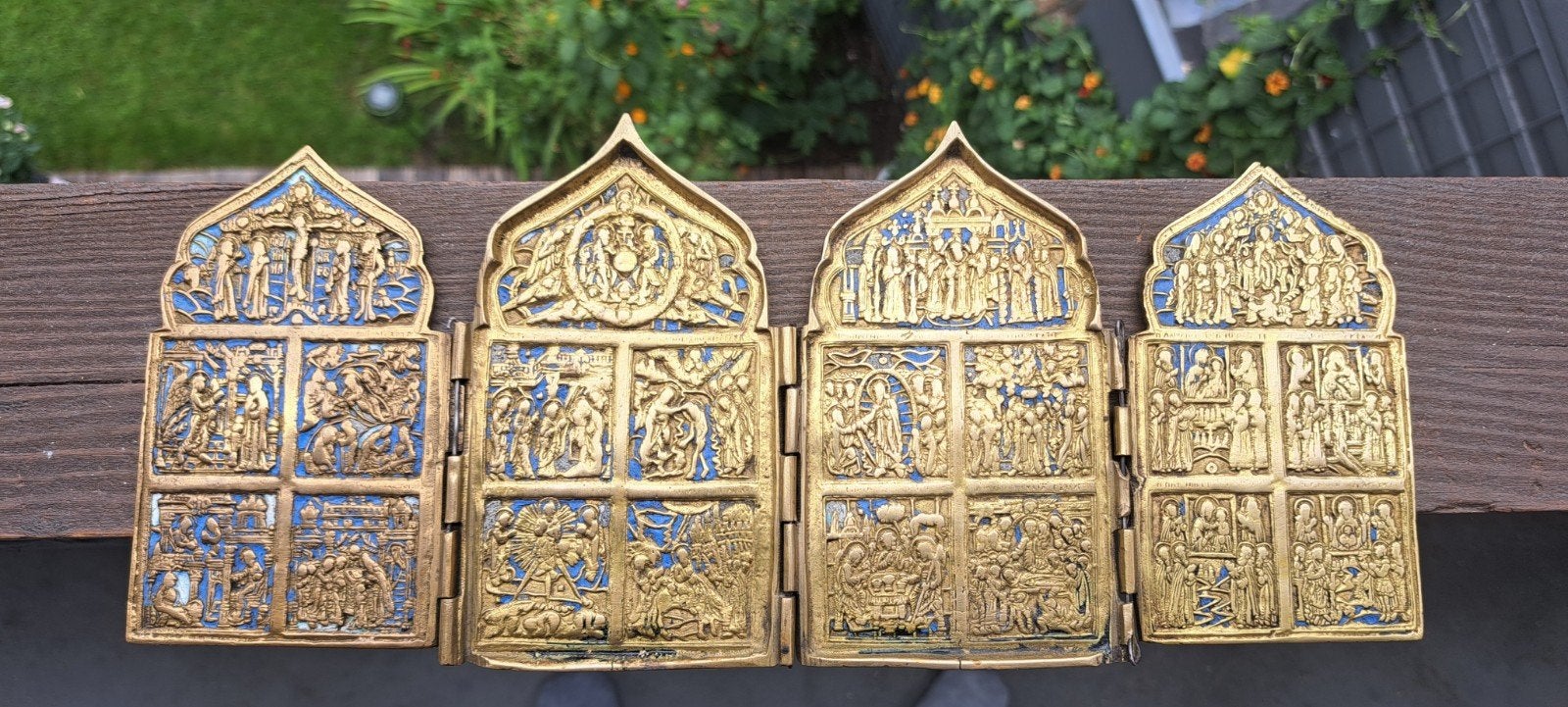 (3) Bronzen Russische  reis icoon, Antiek en Kunst, Ophalen of Verzenden