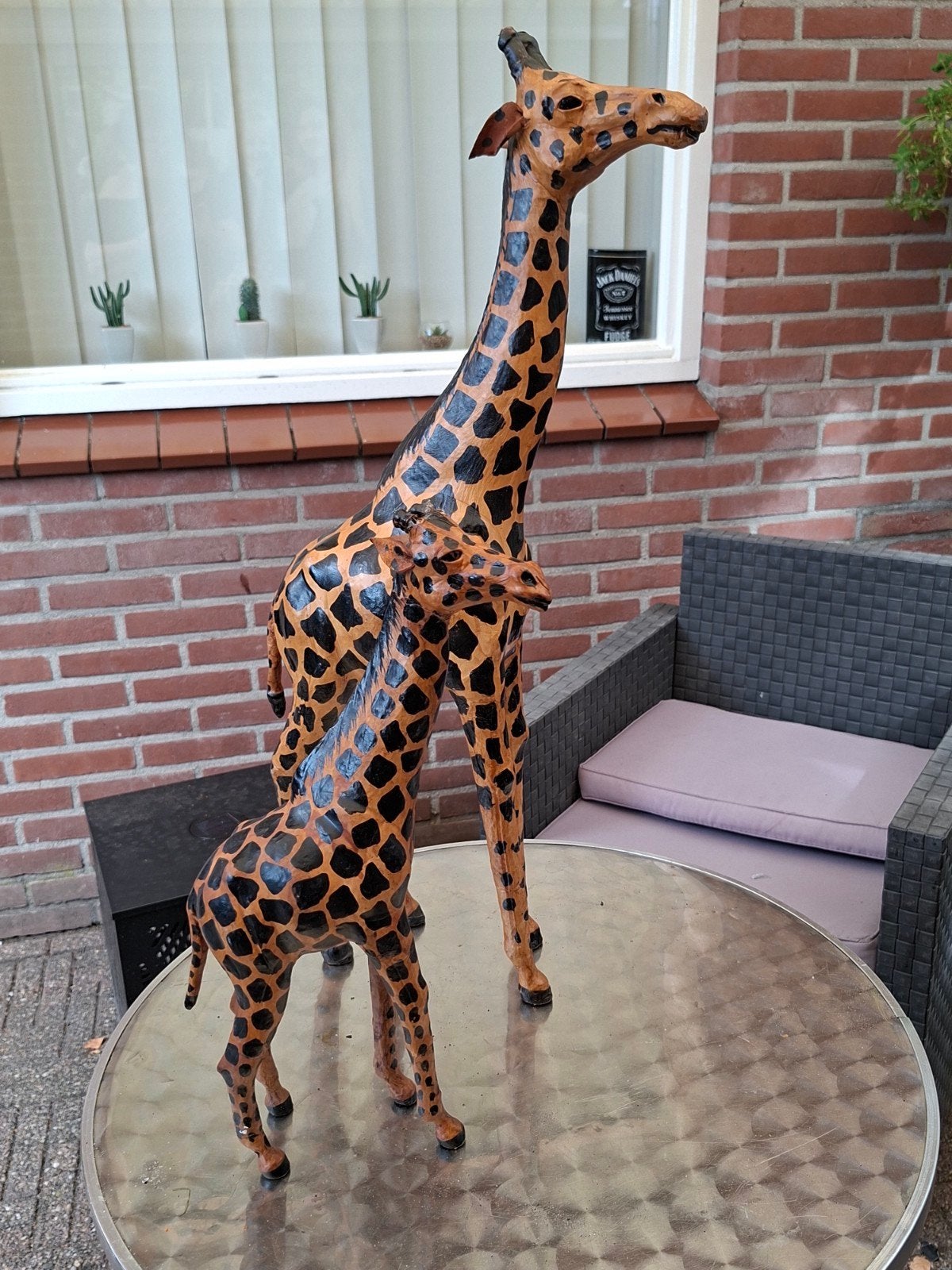 giraffe set hout met leer vintage, Ophalen of Verzenden, Gebruikt, Dier
