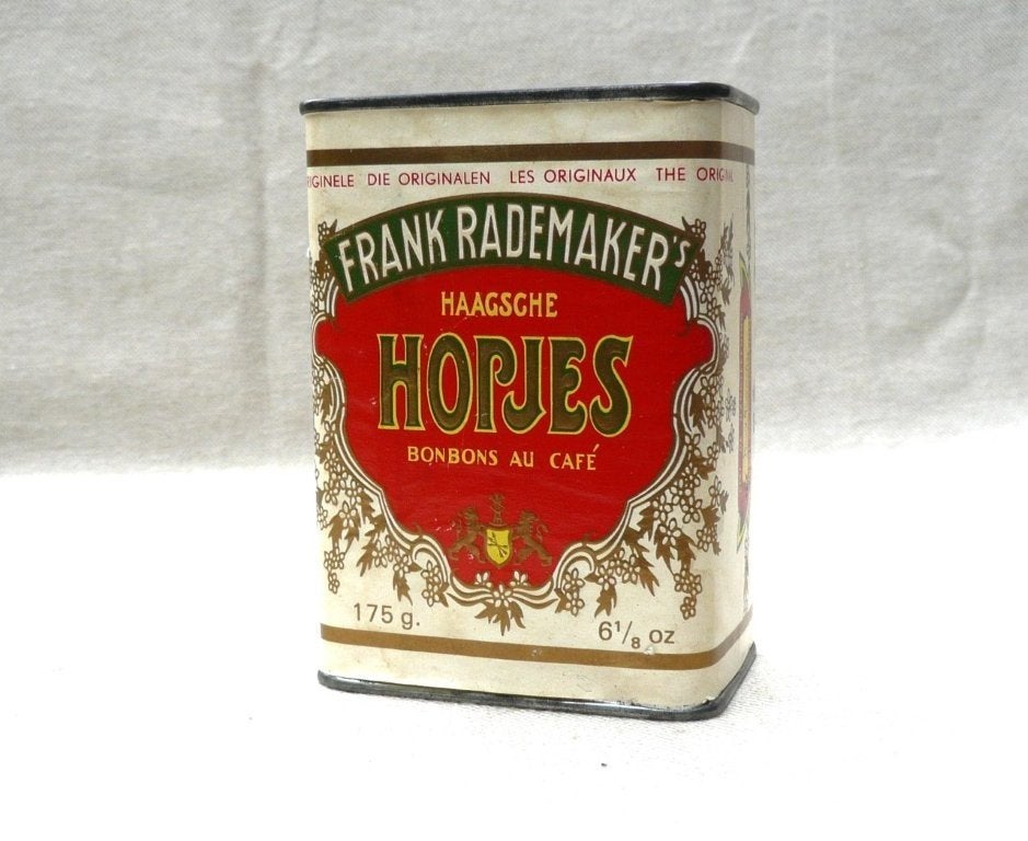 blikje (leeg) Frank Rademakers Haagsche Hopjes papier omslag, Ophalen of Verzenden, Gebruikt, Overige