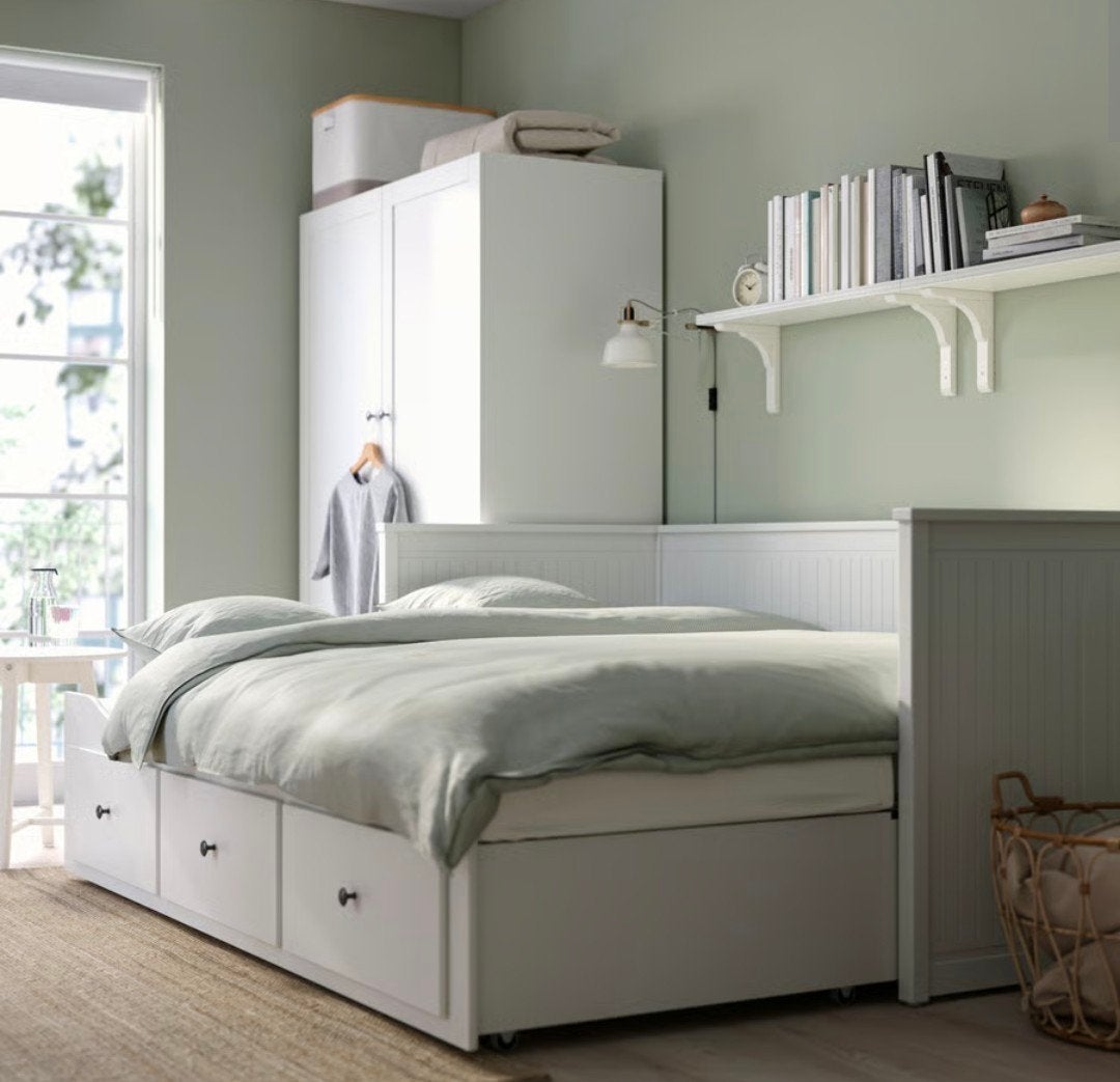 IKEA HEMNES slaapbank met 3 lades - 200x160 cm, Huis en Inrichting, Ophalen, Wit, Tweepersoons, Zo goed als nieuw