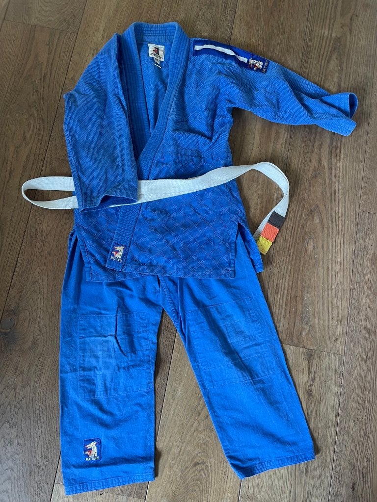 Mooi blauw judopak Matsuru maat 150, Sport en Fitness, Maat XS of kleiner, Ophalen of Verzenden, Gebruikt, Judo