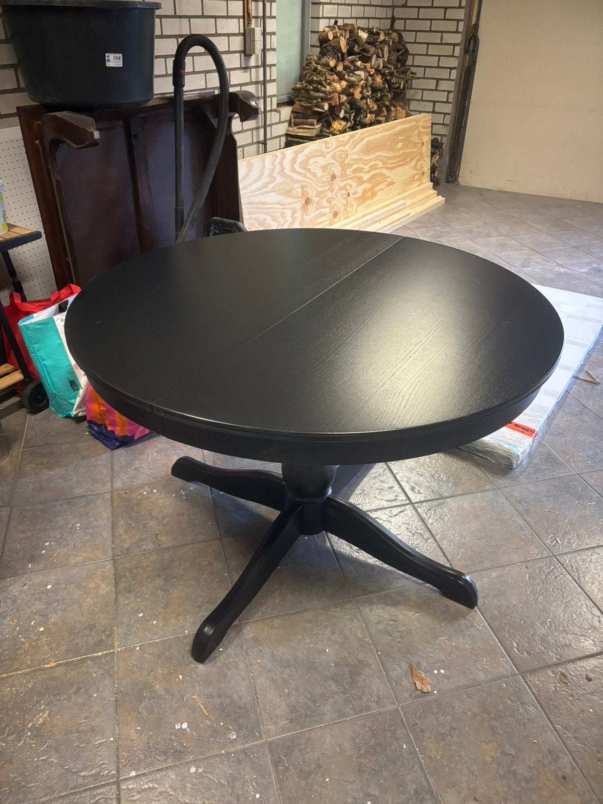 IKEA ROSENTORP uitschuifbare eettafel zwart – rond/ovaal, Huis en Inrichting, Ophalen, 100 tot 150 cm, Rond, 50 tot 100 cm