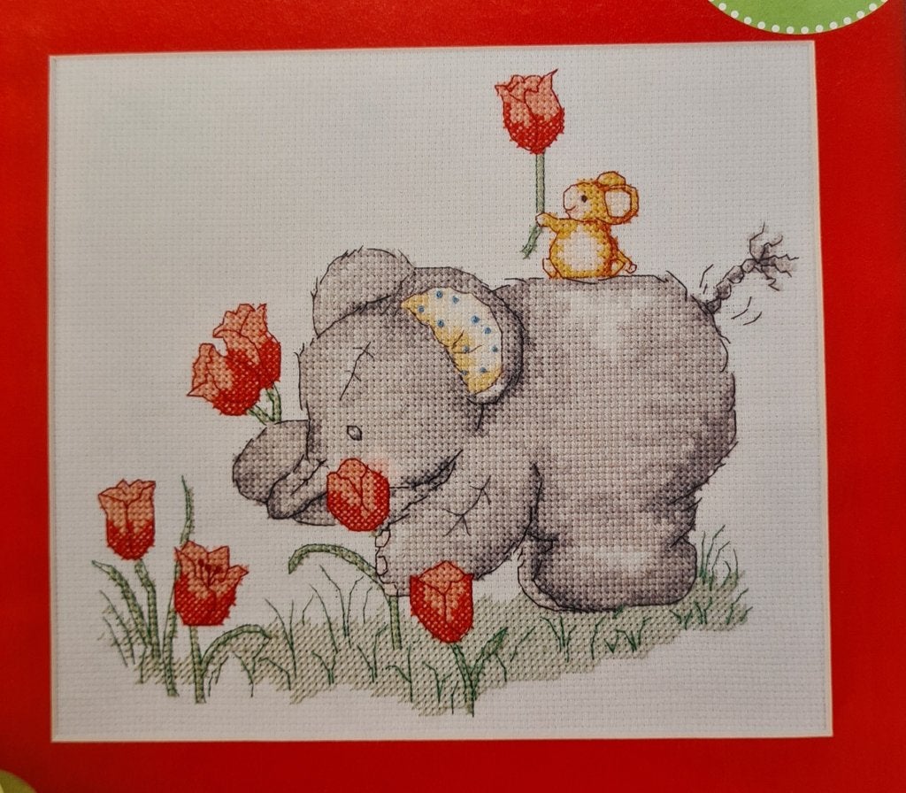 Elliot & Buttons olifant en muis in tuin borduurpatroon, Ophalen, Nieuw, Handborduren, Patroon