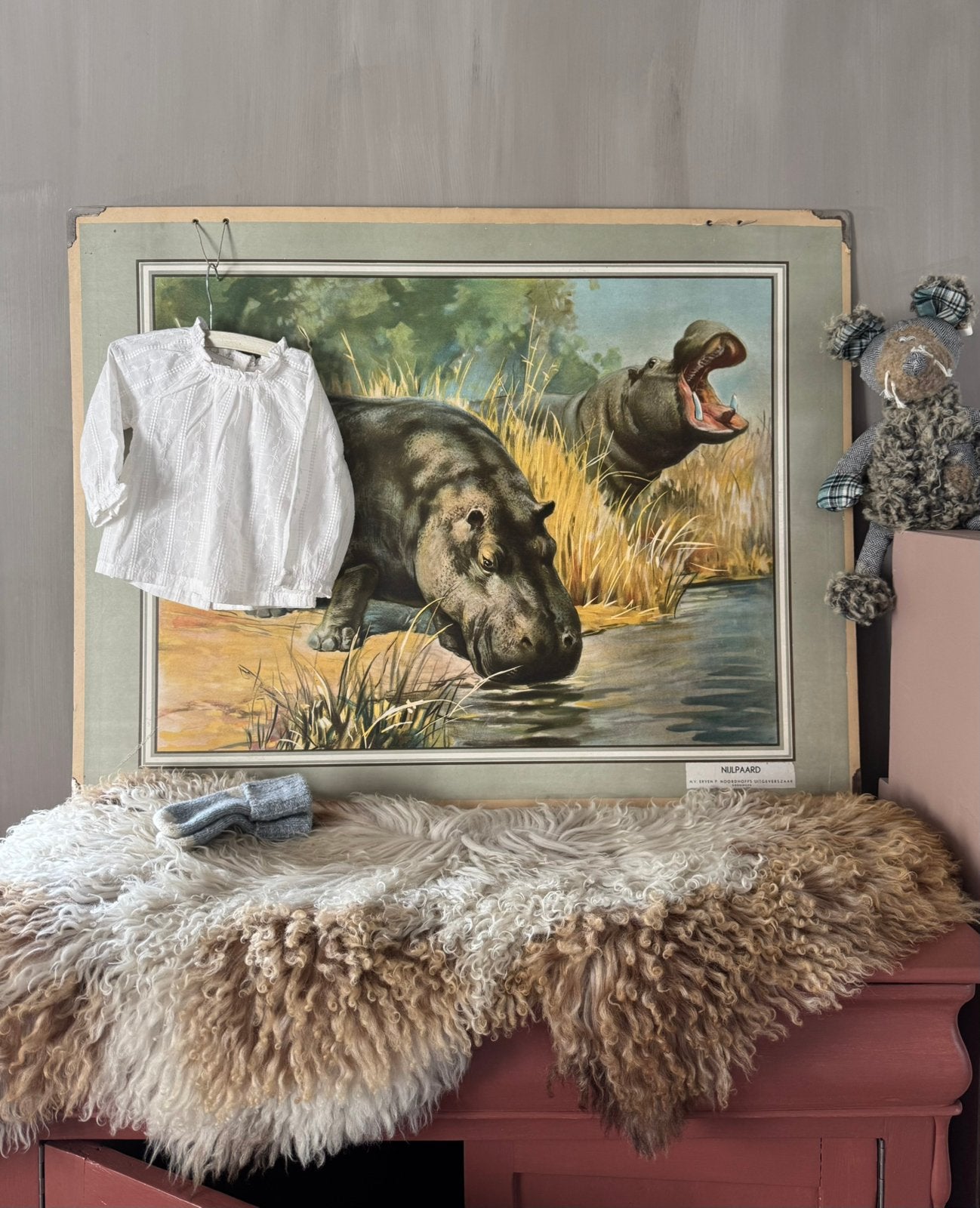 Mooie grote schoolplaat P Noordhoffs, Antiek en Kunst, Curiosa en Brocante, Ophalen