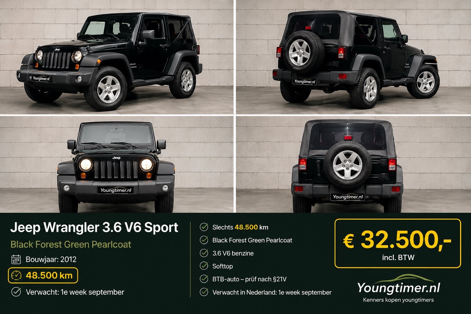 Jeep Wrangler 3.6 V6 youngtimer, Auto's, Jeep, Automaat, Leder, Vierwielaandrijving, Dealer onderhouden