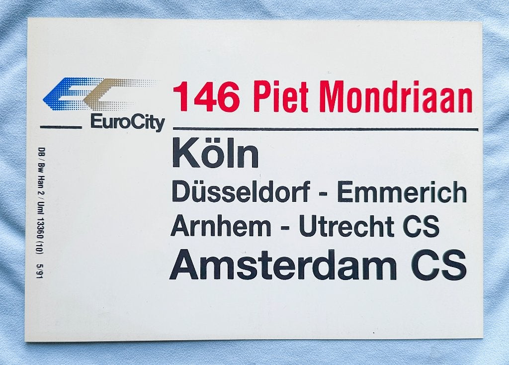 Koersbord EuroCity 146 Köln - Amsterdam /IC548 Hannover-Köln, Verzamelen, Verzenden, Gebruikt, Trein, Kaart of Prent