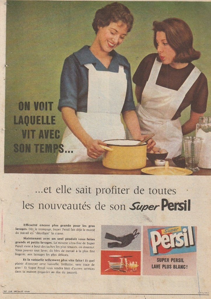retro reclame 1960 Persil wasmiddel veel witter schort, Verzenden, Overige typen