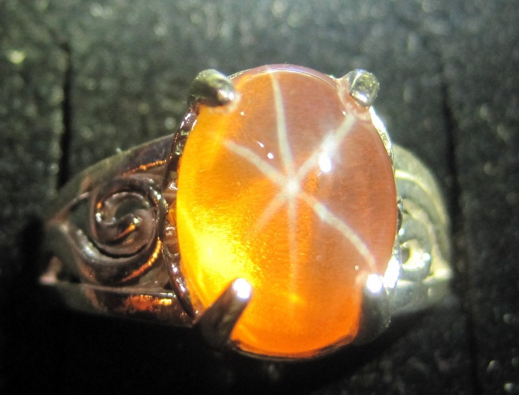 Stersaffier design zilver ring saffier ca. 6 karaat, Sieraden, Tassen en Uiterlijk, Ringen, Ophalen, Oranje, Zo goed als nieuw