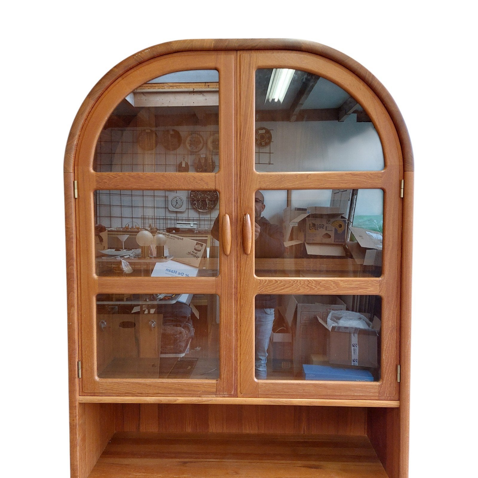 Dyrlund vintage teakhouten boogkast met vitrine, Ophalen, 100 tot 150 cm, 200 cm of meer, Dyrlund
