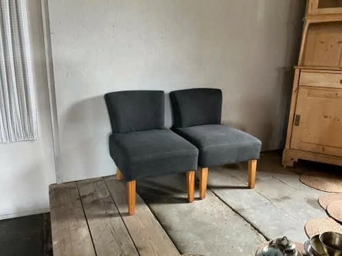 Grijze stoeltjes, 2 stuks, Ophalen, Hout, Gebruikt, Minder dan 75 cm