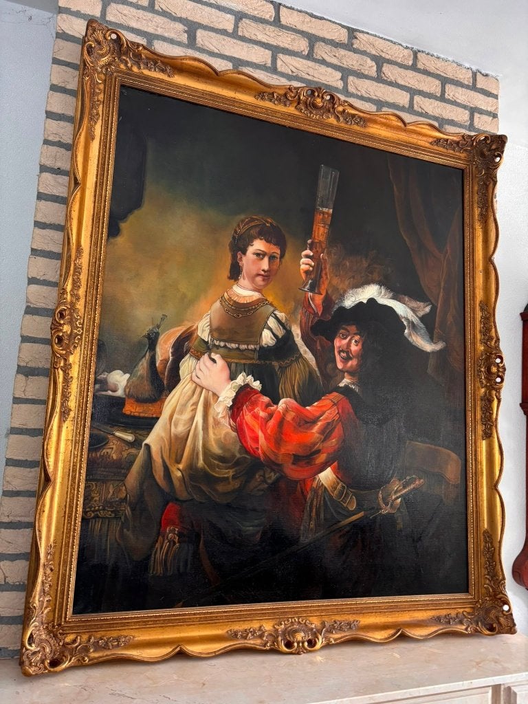 Groot klassiek schilderij met vergulde lijst, Antiek en Kunst, Ophalen