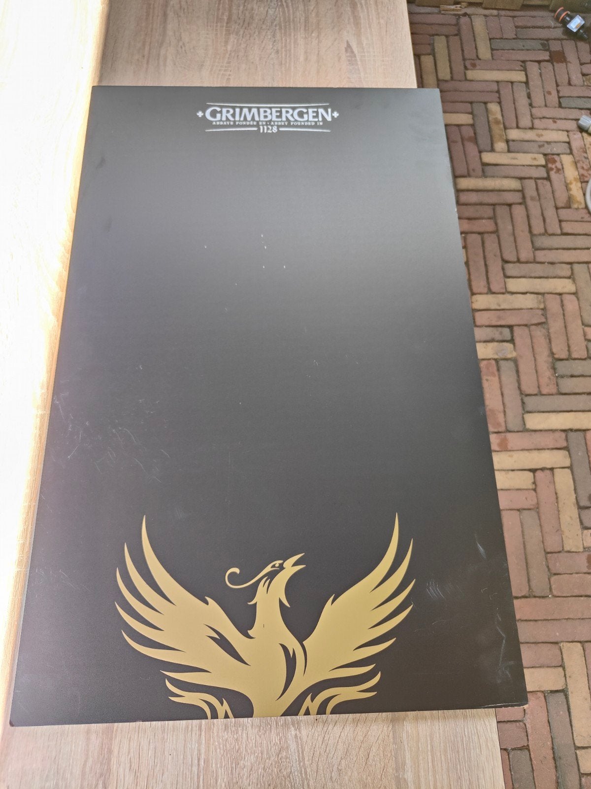 Grimbergen Reclamebord - Zwart met Gouden Feniks, Ophalen of Verzenden, Gebruikt