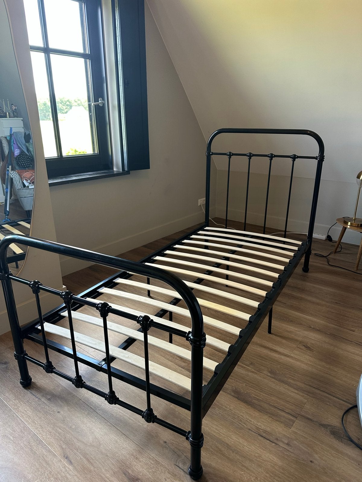 Zwart brocante bed, Ophalen, Gebruikt, 90 cm, Eenpersoons
