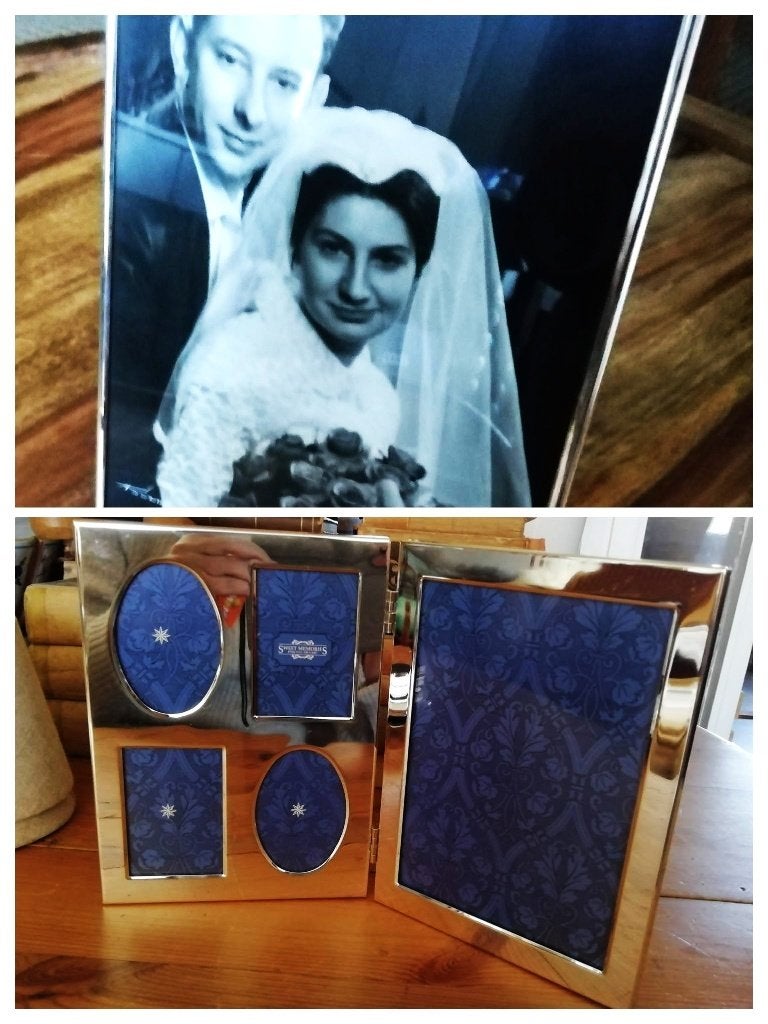 Verzilverde fotolijstjes ovaal op pootjes - dubbele - retro, Ophalen of Verzenden