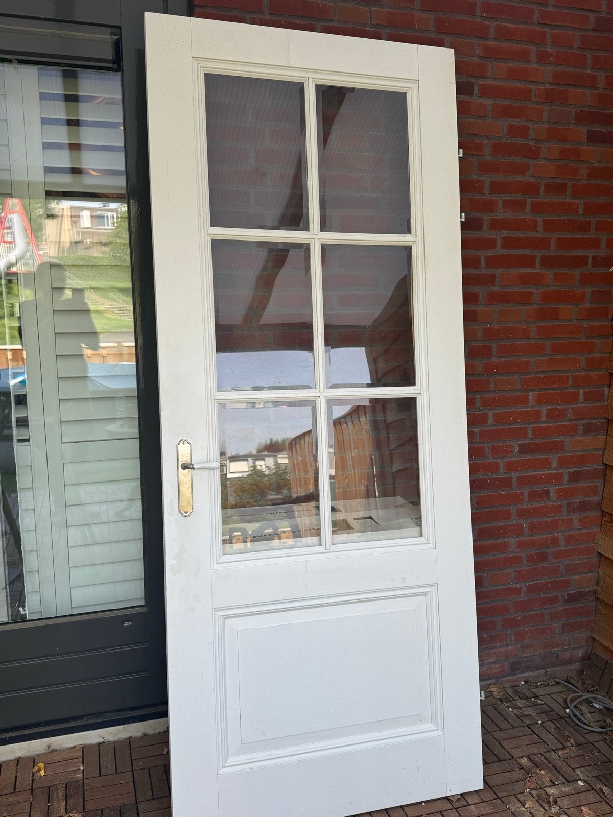 Witte binnendeur met glas, 231x96 cm, Doe-het-zelf en Verbouw, Deuren en Horren, Gebruikt, 80 tot 100 cm, 215 cm of meer, Binnendeur