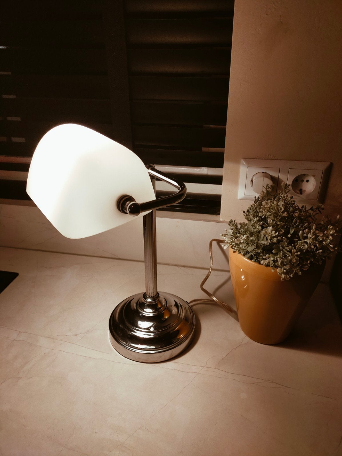 Bankierslamp wit & chroom, Gebruikt, E14 (klein), Wit, Ophalen of Verzenden