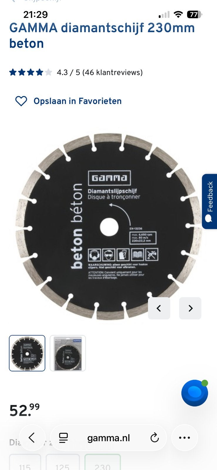 Diamantschijf 230mm voor haakse slijper beton/ steen, Ophalen, Gebruikt