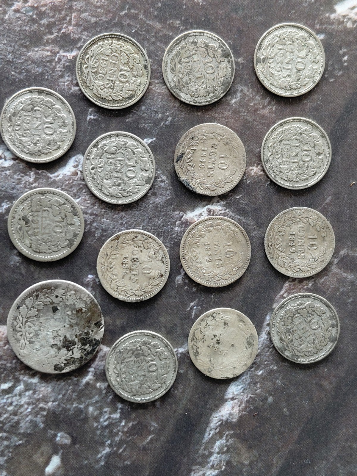 Zilveren munten ( bodemvondsten) + 2x 925 zilveren sieraden, Ophalen of Verzenden, Koning Willem II, 10 cent, Zilver