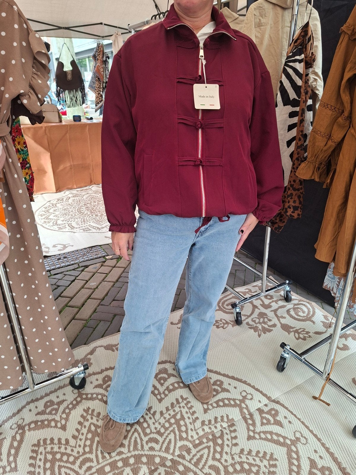bordeaux rood jas jack kikkerknoop azie stijl one size, Kleding | Dames, Maat 38/40 (M), Nieuw, Ophalen of Verzenden, Onbekend