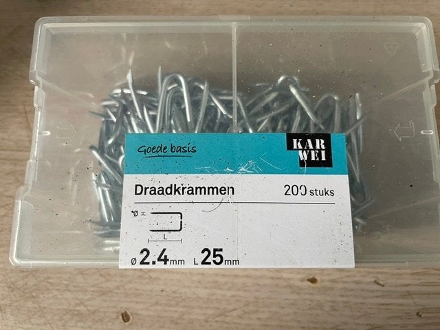 Nr.25: Krammen 2.4 x 25 voor bevestiging van gaas en draad, Ophalen of Verzenden, Nieuw, Minder dan 10 meter, Overige typen