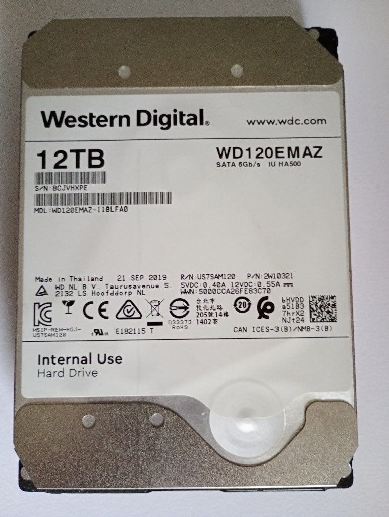 12TB WD HDD in prima staat, Computers en Software, Ophalen, Intern, Gebruikt, Western Digital (WD)