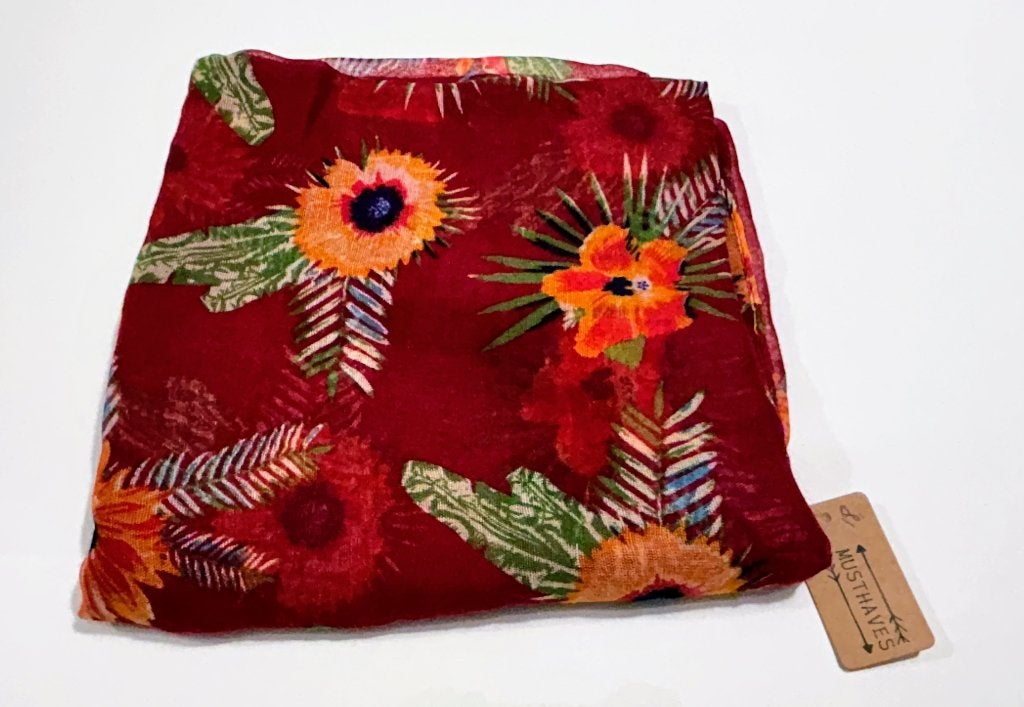 Rode foulard met bloemen, Ophalen of Verzenden, Nieuw, Sjaal