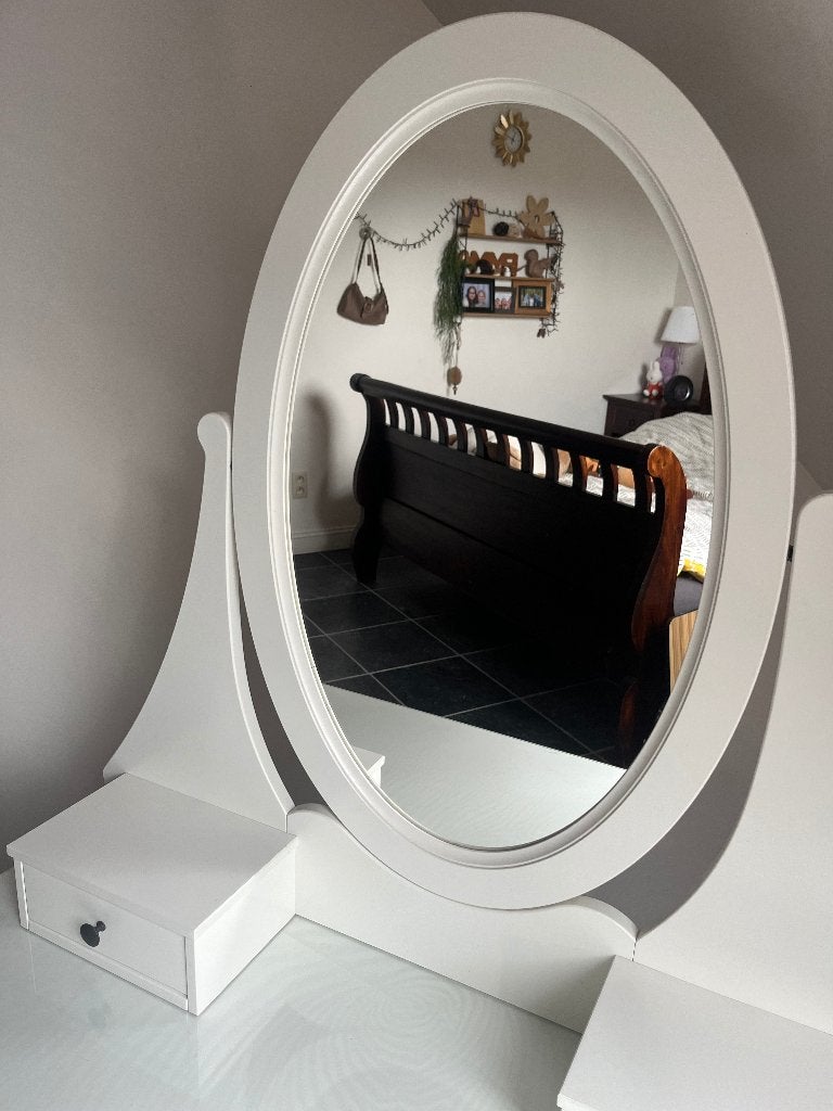 IKEA HEMNES witte toilet-, kaptafel met spiegel, Huis en Inrichting, Tafels | Kaptafels, Ophalen, Tijdloos romantisch, 50 tot 100 cm