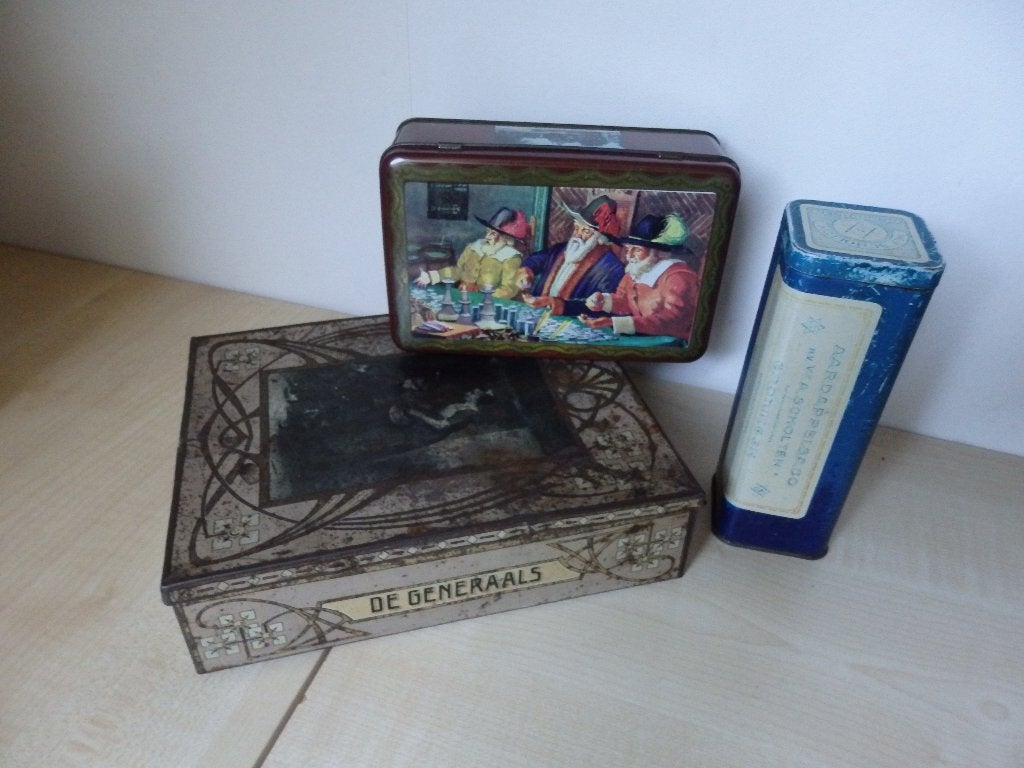 3 Oude blikken sigaren Generaals Sago koekblik Blauwvingers, Verzamelen, Ophalen of Verzenden, Gebruikt, Overige