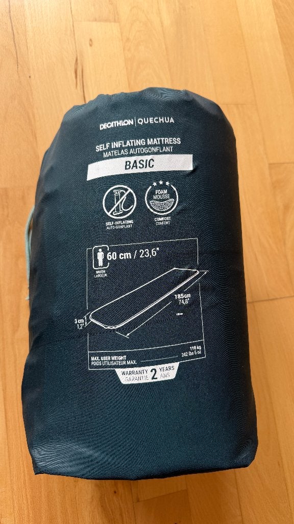 Quechua Zelfopblazende Campingmatras 185 x 60 x 3 cm, Ophalen of Verzenden, Zo goed als nieuw, 1-persoons