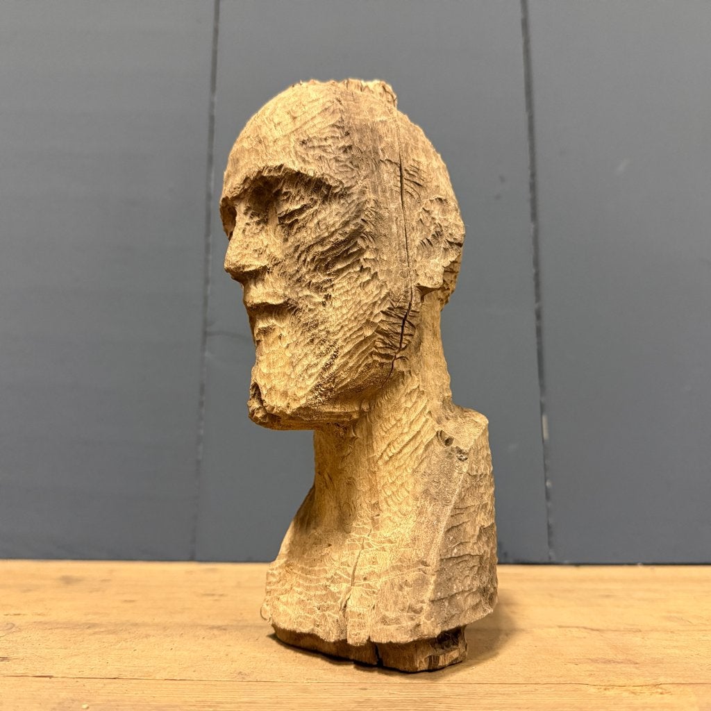 Grof uit hout gesneden hoofd, Antiek en Kunst, Ophalen of Verzenden, Handgemaakt, 20 - 50 cm, Beeld