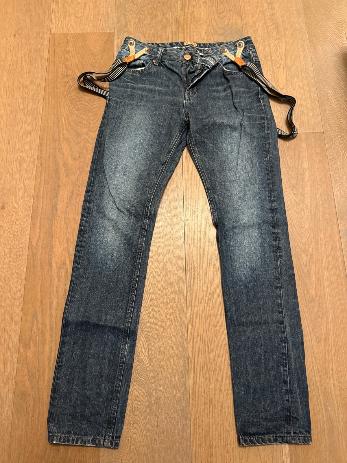 Twenty Three donkerblauwe spijkerbroek met bretels, Ophalen of Verzenden, Zo goed als nieuw, Blauw, W27 (confectie 34) of kleiner
